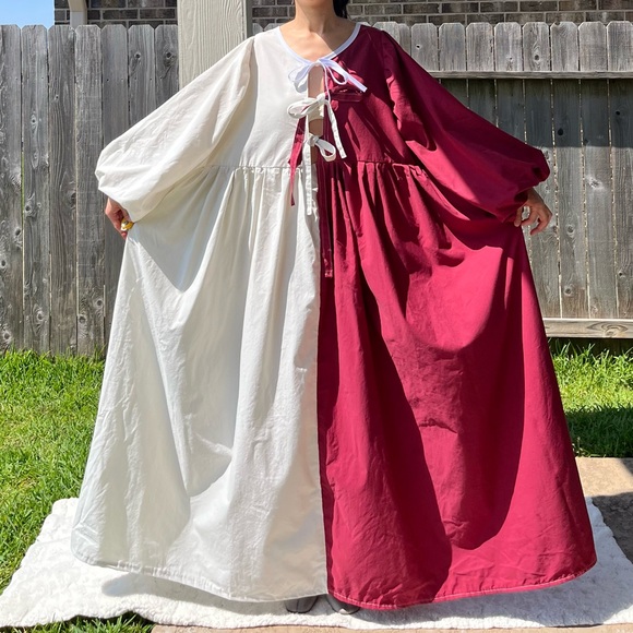 Handmade Dresses & Skirts - Handmade Puff Sleeve Half & Half Cottage Dress | 100% Cotton | SKU 04292